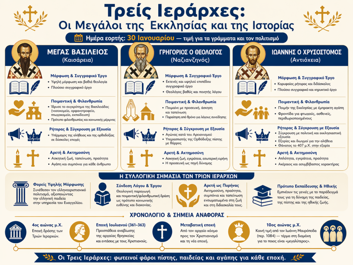 Όλα για τους Τρεις Ιεράρχες σε μια εικόνα